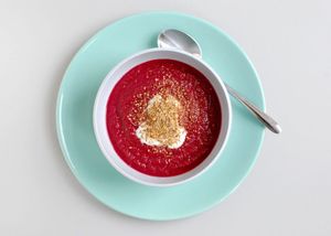 Beetroot and parsnip soup with dukkah