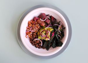 Spicy bean and crispy cavolo nero bowl